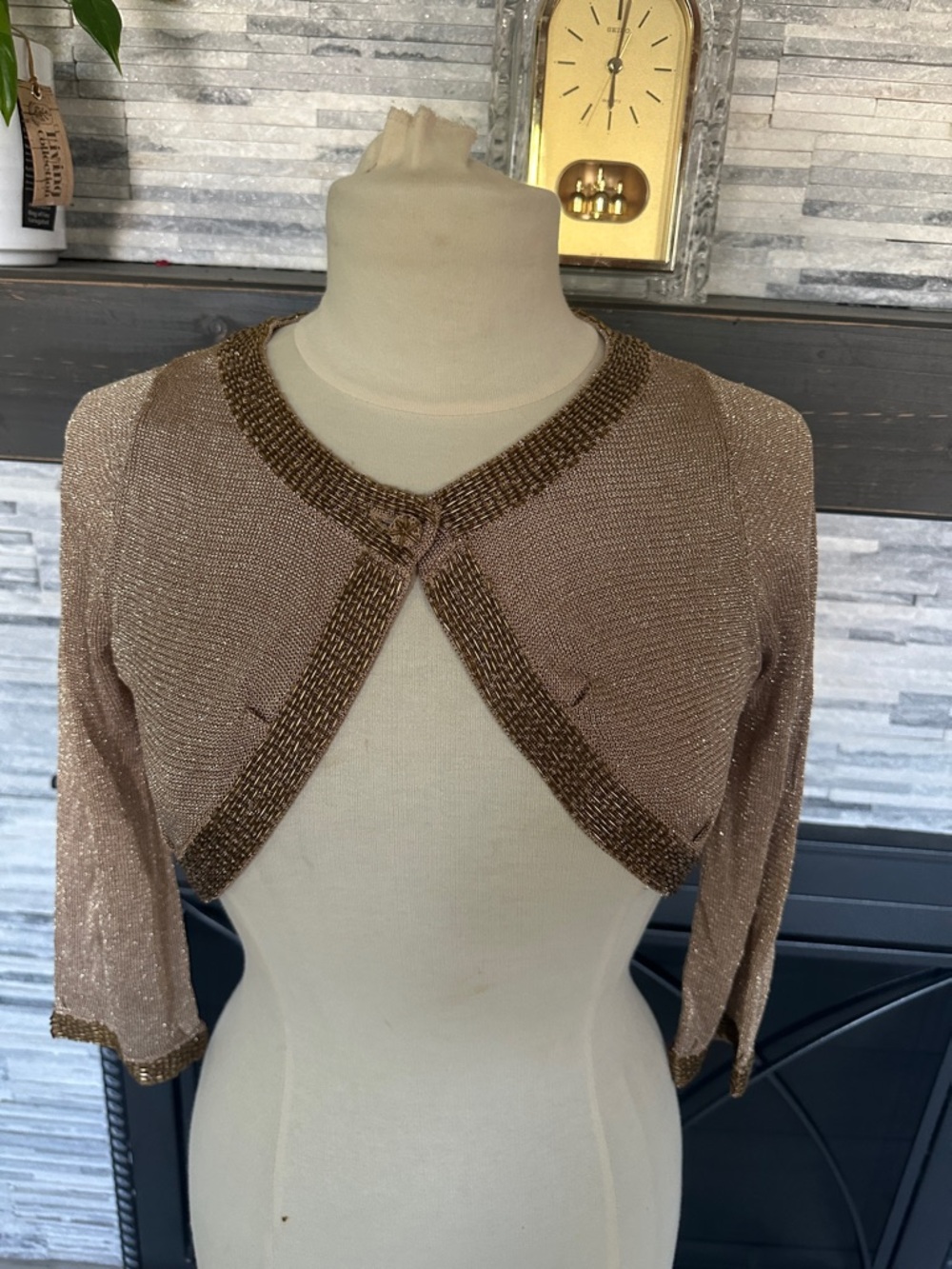 Metallic Gold Shrug Bolero Sweater - Women size Small